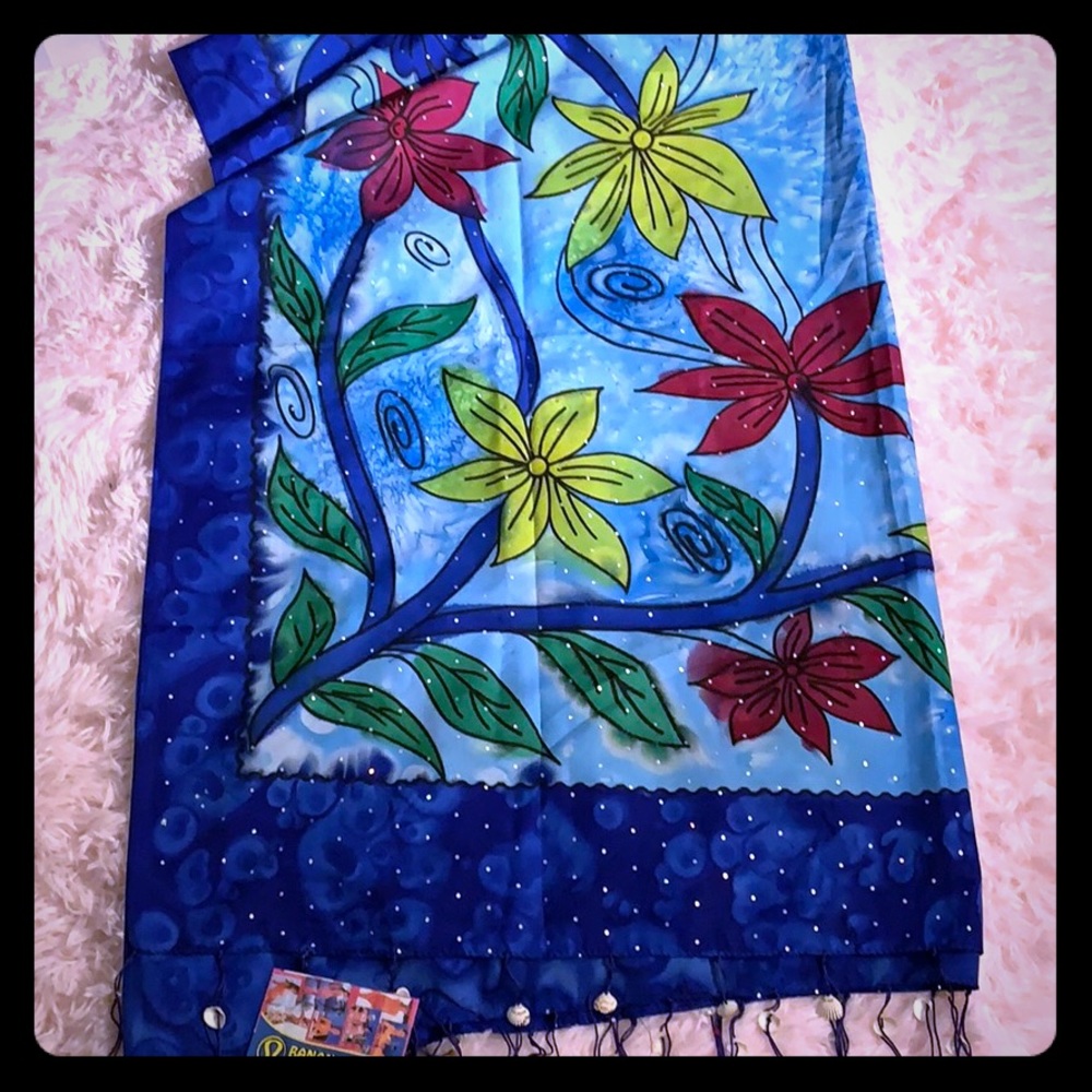 NWT sarong ! Blue with floral & silver sparkles.